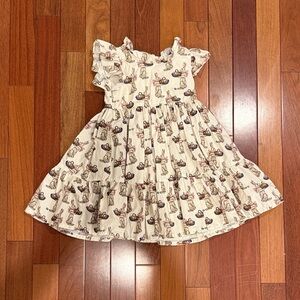 Pink Chicken Cream Printed Ruffle-Sleeve Dress